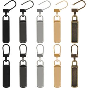 Zipper Pull Replacement for Small Holes, 10 Pieces Detachable Tiny Zipper Replacement Slider for Luggage Jackets Backpacks Boots Purse Coat Pants(Silver, Black, Gold, Gun Black)