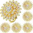 Geiserailie 80 Pcs Gold Flower Napkin Rings Alloy Floral Crystal Rhinestone Bling Holiday Shiny Napkins Ring Holders for Wedding Bridal Thanksgiving Birthday Dinner Party Table Home Decoration Favor