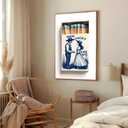 Vintage Western Chinoiserie Indigo Blue Matchbox Canvas Print - Cowboy Love Story Illustration | Farmhouse/Kitchen/Living Room Decor | Trendy Boho Chic Apartment/Home Office | 16x24 Inch Unframed​