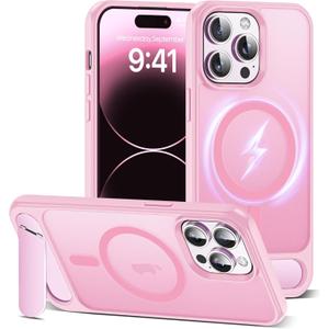 Compatible with iPhone 14 Plus Case [Compatible with Mag-Safe][Adjustable Kickstand][Military Grade Drop Protection] Translucent Phone Case for iPhone 14 Plus,Pink