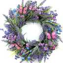 Lavender Wreaths for Front Door 18 Inch Spring Summer Wreath with Lavender,Berries, Butterflies,for Year-Round Use Indoors and Outdoors as Wall, Door, Window, Party and Wedding Decorations