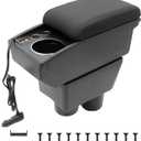 YJYWZH Car Armrest Box Fit for Nissan Almera Versa 2012-2019 Accessories Center Console Cup Holder Double Layer Storage Organizer Box with 2 USB Fast Charging Ports (Black Stitching)