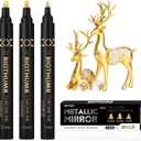 3Pcs Liquid Chrome Paint Markers, Gloss Mirror Marker, Oil-based Permanent Chrome Maker, Reflective Metallic Pen Markers for Repairing, Model Painting DIY Art Projects, Gold