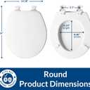 CHURCH Toilet Seat, Easy Clean Hinges Release for Deep Cleans, Durable Enameled Wood Seat, Round, White
