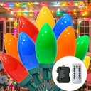 27.5Ft C9 LED Christmas Lights Battery Operated with Remote, LED Multicolor Outdoor Christmas Tree Lights Waterproof with 8 Mode Twinkle, for Christmas Tree Stair Yard Home Decor, 50 Bulbs