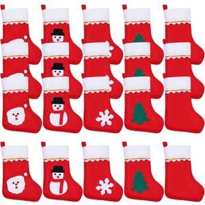20 Pack Christmas Mini Stockings Sock Decoration Snowflake Snowman Xmas Tree Tableware Holders, Red Felt Knife Spoon Fork Bag Candy Pouch Bag Plush Cuff Socking for Thanksgiving New Year Party