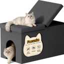 3-in-1 Cat Litter Box Enclosure with Odor Control, Multi-Functional Hidden Litter Box Furniture Bench, Dog Proof, Space-Saving Ottoman Cabinet with Flip-Up Lid, Storage Footrest, Dark Grey
