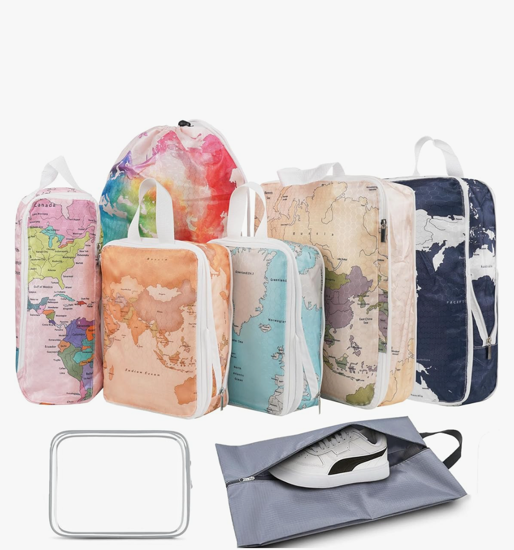 8 Pcs Compression Packing Cubes Travel for Suitcases, Waterproof Luggage Organizer Washable Storage Bags Set for Backpack Travel- Packaging Cubes for Carry-Ons and Storage