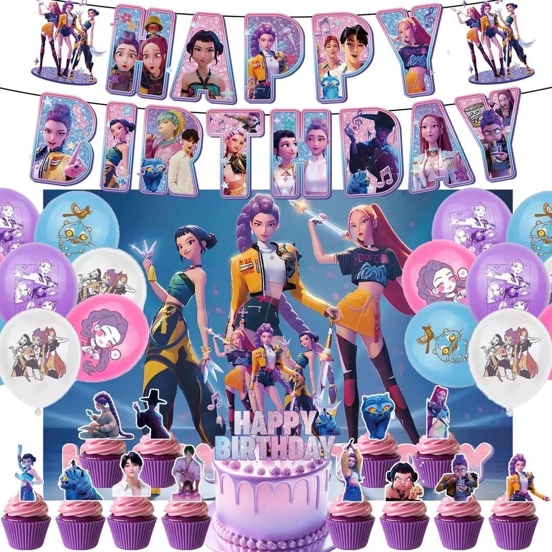Happy birthday banner supplies decoration letter balloons pink girl's school classroom decoration, fan meeting, birthday party, etc (Style 2)