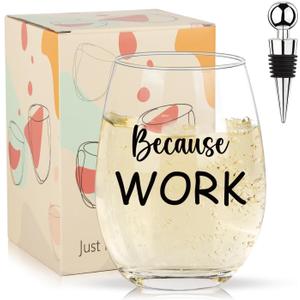 Ithmahco Because Work Wine Gifts For Women, 16oz Stemless Wine Glass, Birthday Gifts For Coworkers, Boss, Emplyoee Officer Colleague, Funny Wine Glasses For Women, Christmas Gifts For Boss
