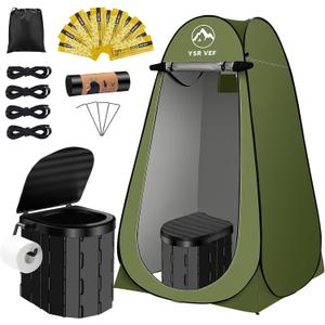 Portable Camping Toilet Kit with Pop-Up Privacy Tent, Washable Outdoor Shower and Changing Room, Includes Toilet Bags and Poo Gel