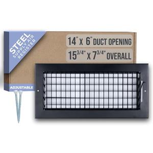 Fits 14x6 Duct Opening Steel Adjustable Air Supply Grille by Handua | Register Vent Cover Grill for Sidewall and Ceiling | Black | Outer Dimensions: 15.75" X 7.75"