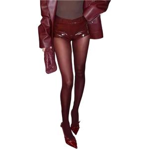 WDIRARA Women's Sheer Tight High Waisted Stockings Party Club Pantyhose (Medium, Burgundy)