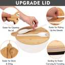 ShineMe Large Salad Bowl with Lid, 9.8inches White Salad Serving Bowl Set with Utensils, Bamboo Wooden Salad Bowl with Multifunctional Lid with Handle and Silicone Seal Ring