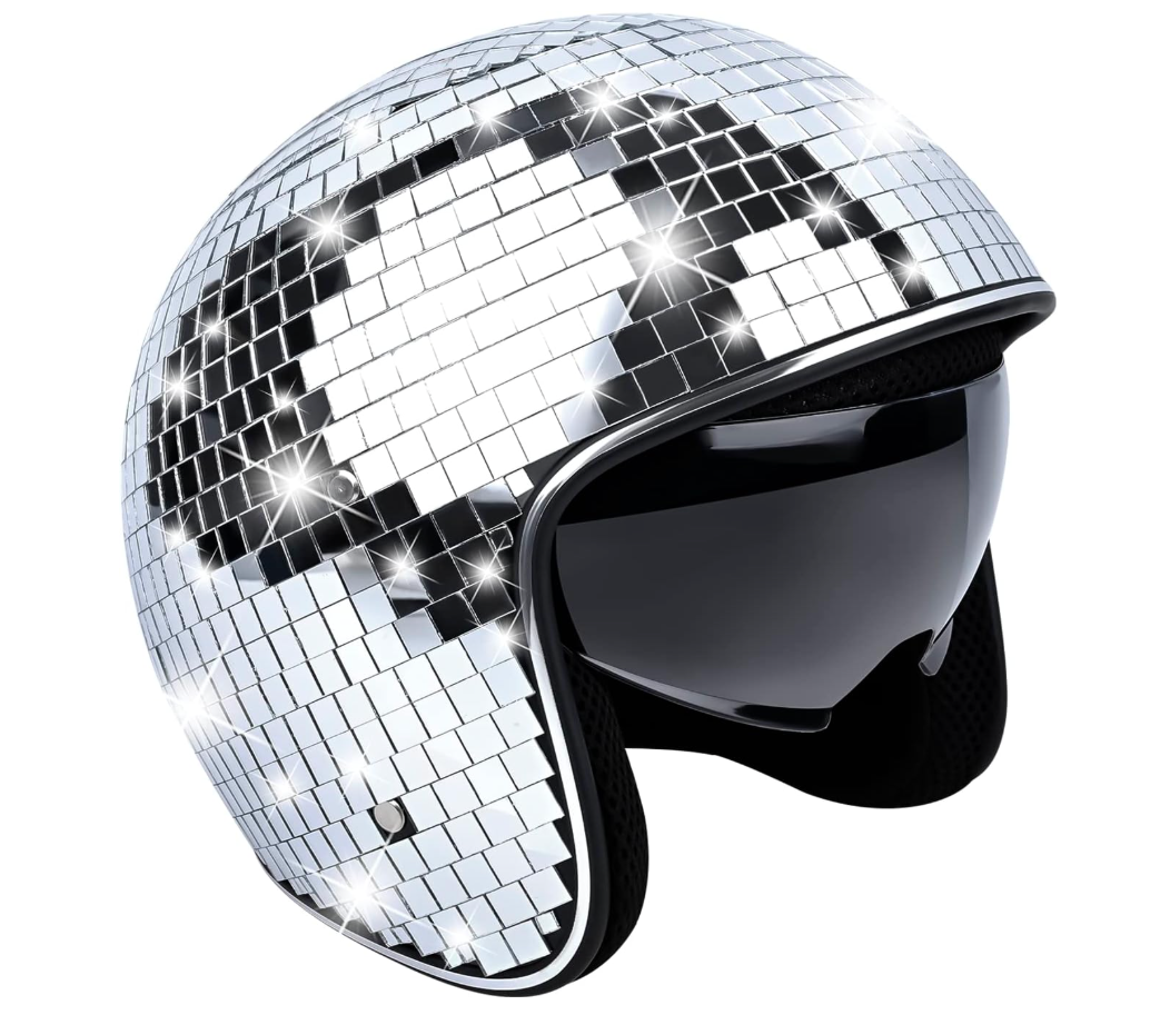 Disco Helmet with Retractable Visor Glitter Mirror Glass Punk Costume Hat for Bar DJ Club Party