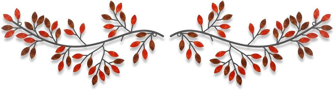 Hotop 2 Pieces Metal Tree Leaf Wall Decor Vine Olive Branch Leaf Wall Art Wrought Iron Scroll Sculptures Above the Bed, Living Room, Outdoor Decoration(Classic Style,Rusty Color)