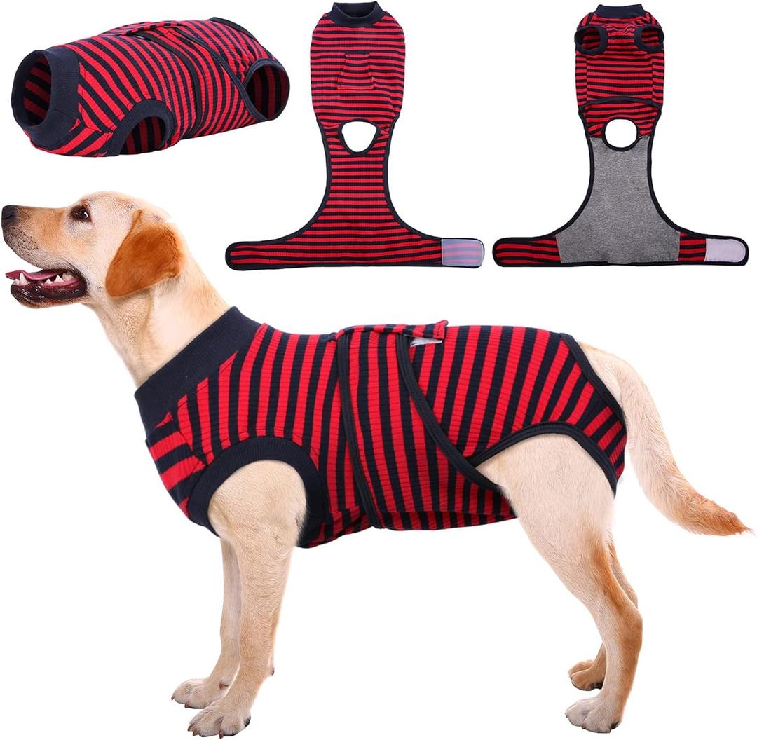 Kuoser Recovery Suit for Dogs Cats After Surgery, Professional Pet Recovery Shirt Dog Abdominal Wounds Bandages, Substitute E-Collar & Cone,Prevent Licking Dog Onesies Pet Surgery Recovery Suit (Red, XXL)