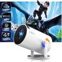 Smart Mini Projector WiFi6 Bluetooth 5.0 XGODY Gimbal 3 Protable Projector 12000L Support 4K with Android TV 11.0, Auto Keystone Correction Video Projector, 180Rotatable Stand for Home MovieWhite