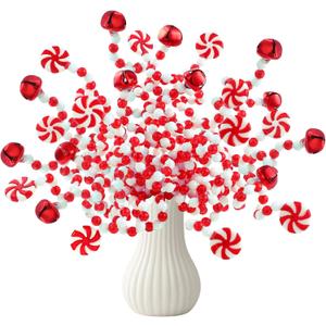 24 Pcs Christmas Curly Pick 2 Styles Red White Bells Candy Cane for Xmas Tree Topper Decor Christmas Curly Tree Pick for Vase Wreaths Home Party Ornaments