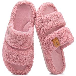 EverFoams Womens Fuzzy Open-toe Slippers Soft Comfy Memory Foam Indoor House Shoes (11-12, Dusty Rose)
