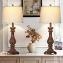 29" Tall Farmhouse Table Lamp for Living Room Set of 2,Vintage Retro Nightstand Lamps with USB C+A Ports & AC Outlet,3-Way Dimmable Touch Bedside Lamp for Bedroom Side Table,Brown