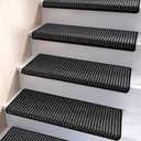 Brakki Bullnose Carpet Stair Treads, Non Slip Stair Treads for Wooden Steps Indoor, Stair Runner, Soft Stair Rugs for Pets, Edging Stair Protectors, Washable, 29.5"x9.5"x1.5" 2 pcs, Black Grey