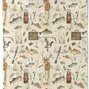 Outdoor Adventure Art Blanket 5060 Inch,Fishing, Hunting Nature Lightweight Flannel Throw with Rustic Deer, Fish and Gear,Sportsmen Home Living Room Decor,Gifts for Adults,Nature Fans