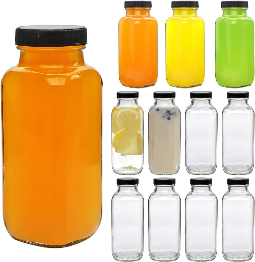 Accguan 12oz Glass Bottles,Leak-Proof Vintage Water Bottles for Juicing,Hot Sauce,Kombucha,Ginger Jar,Potion,Oil,Milk Bottles,Whiskey,Portable Travel Bottle,Smoothies Bottles(12pack)