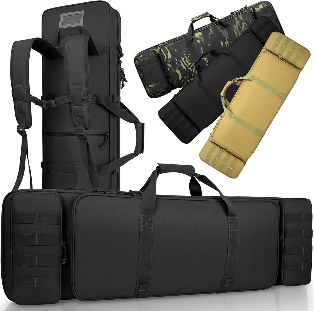 Soft Rifle Case, Double Rifle Backpack Tactical Long Gun Bag for Outdoor Hunting Shooting, Portable Shotgun Case for Firearm Storage and Transportation, Camouflage (Black)