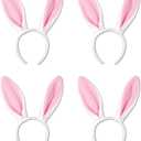 Beistle Soft-Touch Bunny Ears Headbands, 4-Pack  Plush Fabric Rabbit Ear Accessories on Snap-On Headbands, White and Pink Costume Props for Spring, Easter, Egg Hunts and Themed Parties, Adult Size