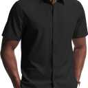 PJ PAUL JONES Mens Short Sleeve Dress Shirts Stretch Wrinke Free Untucked Business Casual Button Down Shirt Regular Fit, XXL