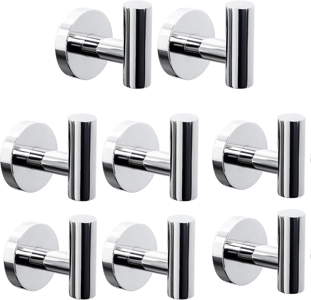 8 Pack Bath Towel Hooks, Wall Mount Towel Holder Chrome Finish Towel Rack, Heavy Duty Robe Coat Loofah Hooks for Shower, Kitchen,Hotel, Pool Tile, Brick Modern Style Decor Wall Hooks