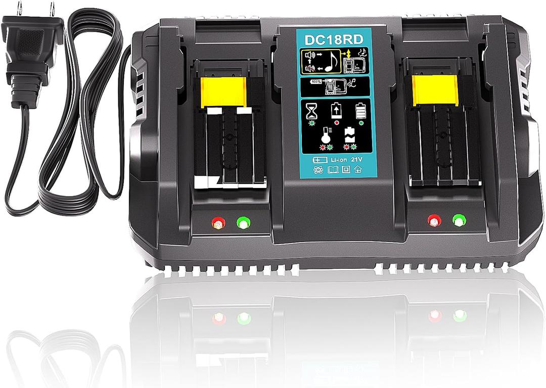 Dual Ports Replacement 14.4V-18V Charger for Makita Battery Charger DC18RC DC18RD DC18RD, Compatible with Makita Battery 18V-14.4V BL1815 BL1820 BL1830 BL1850 BL1860 BL1840 BL1430 BL1415