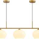 KCO Lighting 3 Light Linear Pendant Lighting Milk Glass Flush Mount Ceiling Light Brass Gold Chandelier Light Fixture Modern Globe Linear Chandelier Dining Room Dining Room Over Table