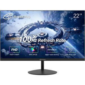 ArcticPro 22 Inch 100Hz Monitor, Full HD (1920 x 1080p) Computer Monitor, 105% sRGB, 3000:1 Contrast, 3-Sided Frameless, Ultra Slim, VESA, LowBlue Mode, Tilt Adjust, HDMI *1, VGA*1