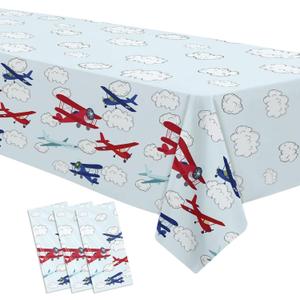 Airplane Party Decorations Tablecloth Boy's Birthday Baby Shower, 3 Pack Disposable Aviation Theme Airplane Birthday Party Supplies Tablecover, 55in x 86in