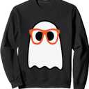 Nerdy Ghost Cute Orange Glasses Halloween Hipster Funny Sweatshirt L