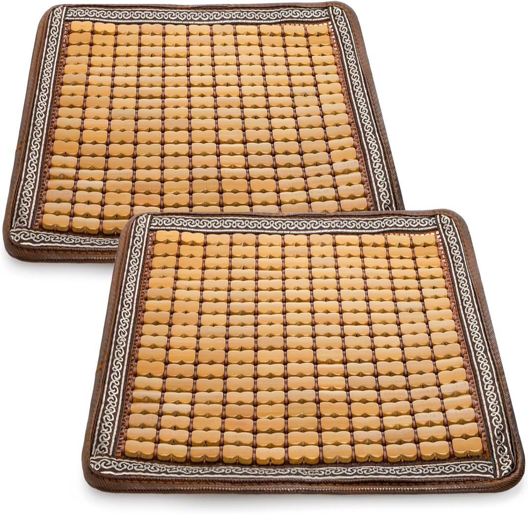 2 Pcs Bamboo Chair Cushions, 16.5" x 16.5" Breathable Seat Mat for Summer, Anti-Slip Comfortable Seat Pad with Mahjong Design, Natural Carbonized Bamboo Butt Cooler for Car Truck Home Office