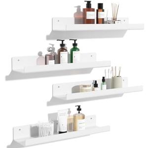 upsimples Acrylic Shelves for Wall Decor, 15" Display Shelf Perfume Organizer for Bathroom, Bedroom, Living Room, Floating Bookshelves for Kids, White, 4 Pack
