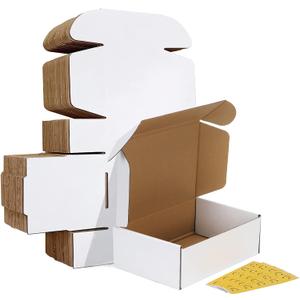HORLIMER 9x6x3 inches Shipping Boxes Set of 25, White Corrugated Cardboard Box Literature Mailer, 25 Stickers Included