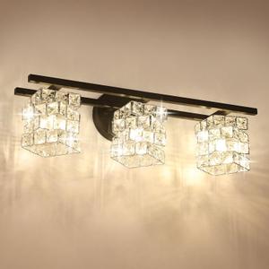 BDL Bathroom Vanity Light Fixtures New Black 3 Lights Crystal Shade Modern Wall Bar Sconce Mirror (Exclude Bulb)