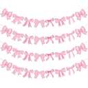 Neyeidru Bow Birthday Decorations Banner - 4Pcs Pink Bow Banner for Coquette Birthday Decorations Bow Garland Bunting for Girls Bow Party Decor Favor Supplies