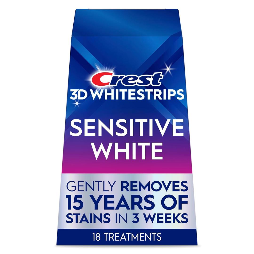 Crest 3D Whitestrips Sensitive White  Teeth Whitening Kit, 18 Treatments, Each with 1 Upper/1Lower, Crest 3DWhite Teeth Whitening Strips