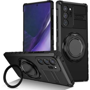 360°Spin Magnetic Stand for Samsung Galaxy Note20 Ultra Case Military Grade Shockproof Slim Protective Case for Samsung Note20 Ultra with Ring Kickstand, Black