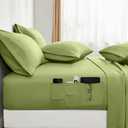 BYSURE 6 Pieces Bed Sheets Set with Pockets on Side(Queen, Sage Green), Sweat-Wicking Breathable Sheets, 16-inch Super Soft Hotel Embroidered Microfiber Sheet Set