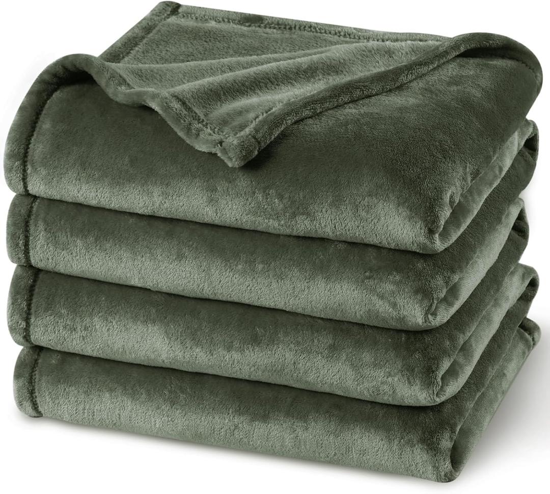 PHF Ultra Soft Fleece Blanket Twin Size, No Shed No Pilling Luxury Plush Cozy 300GSM Lightweight Blanket for Bed, Couch, Chair, Sofa Suitable for All Season, 50" x 60", Olive Green