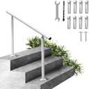 VEVOR Outdoor Steps Handrail, 2-3 Steps White Round Adjustable Aluminum Staircase Railing for Porch & Deck