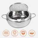Kerilyn Deep Fryer Pot, 11 Inch/4.2 L Janpanese Style Tempura Frying Pot with Lid, 304 Stainless Steel with Temperature Control and Oil Drip Drainer Rack, for Kitchen French Fries, Chicken etc