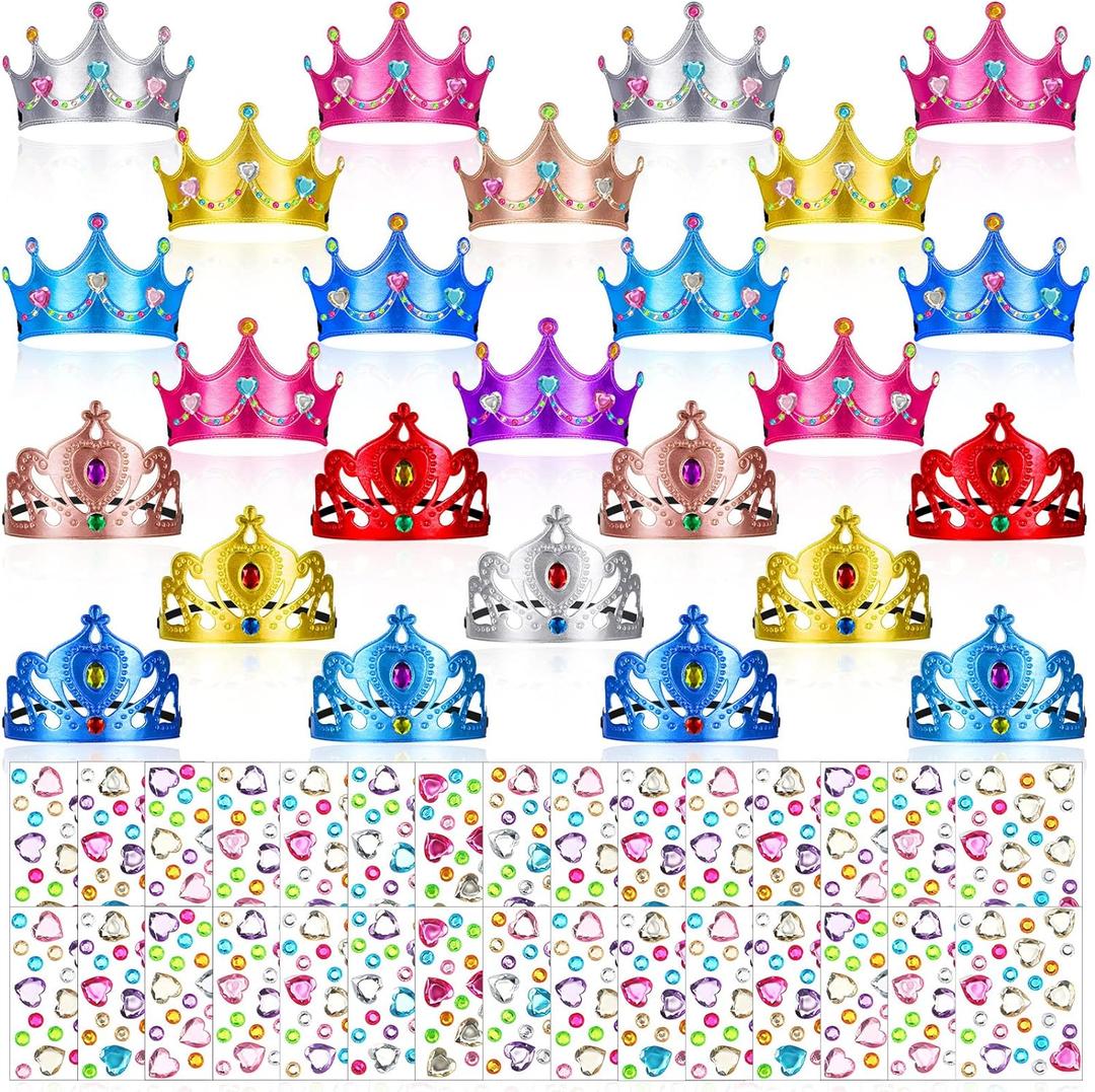 66 Pieces Foam Princess Tiaras DIY Crowns Kids Party Favors Craft Crystal Diamond Sticker Girls Making Your Own Tiara (Multicolor)