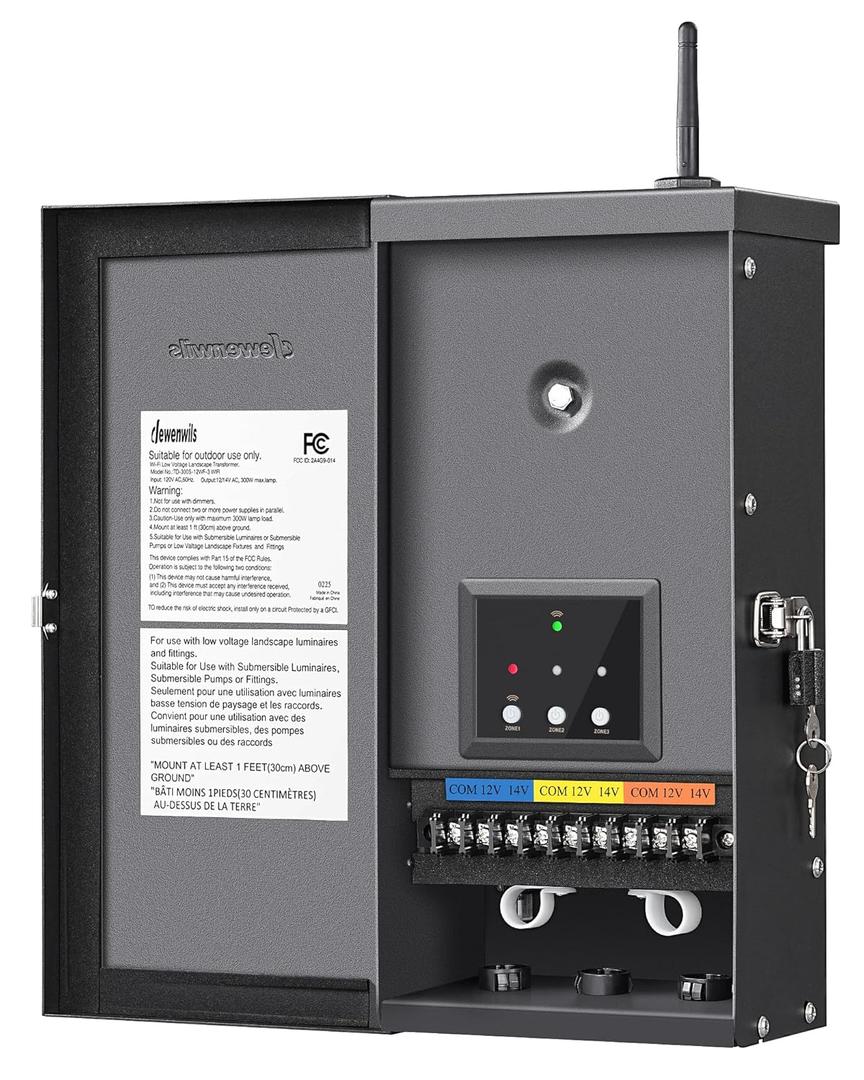 DEWENWILS 300W Low Voltage Landscape Transformer WiFi with 3 Zones, Outdoor Landscape Lighting Transformer, 120V AC to 12/14V AC, Compatible with Alexa & Google Assistant, FCC Listed